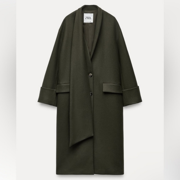 ZARA KHAKI MANTECO WOOL SCARF COAT size XS/S - Picture 11 of 17